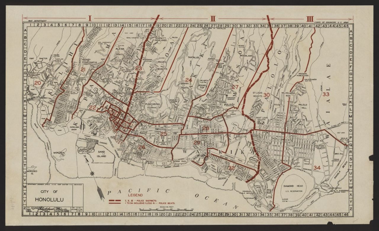 1938 City of Honolulu, Police Districts and Beats