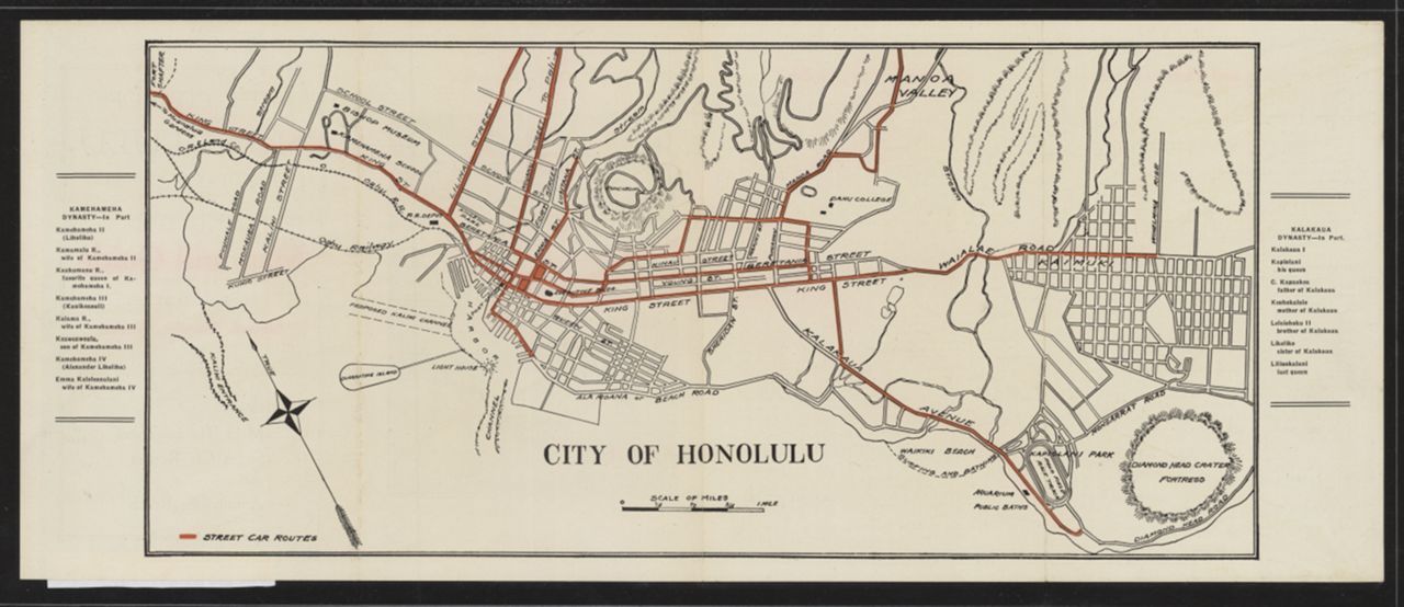 1920 City of Honolulu, with street car routes