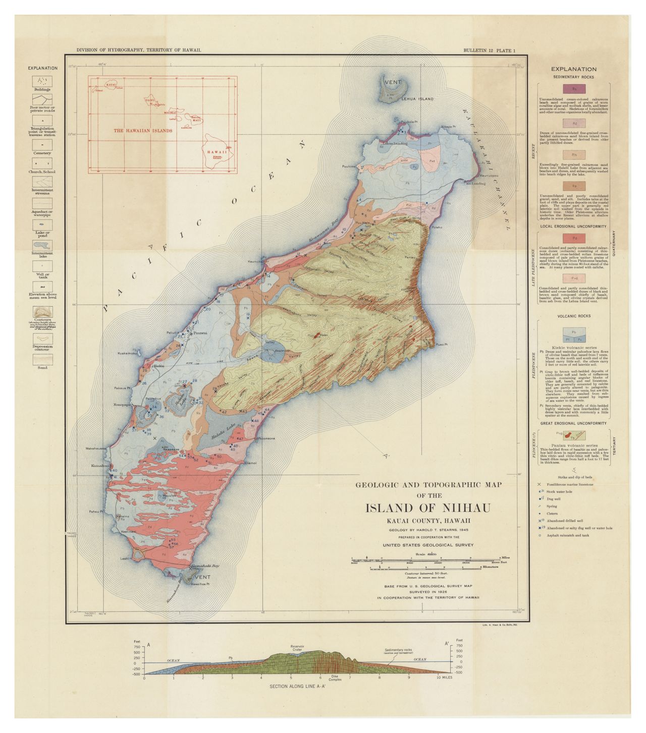 1945 Geologic and Topographic Map of the Island of Niihau