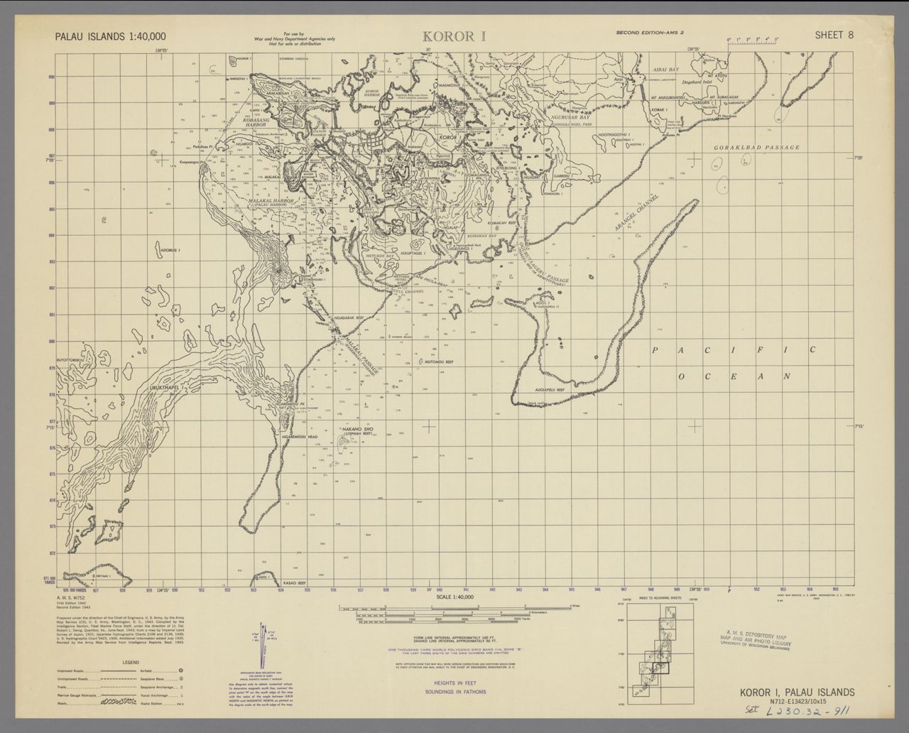Palau Islands 1:40,000, AMS W752, 1943, Index Map