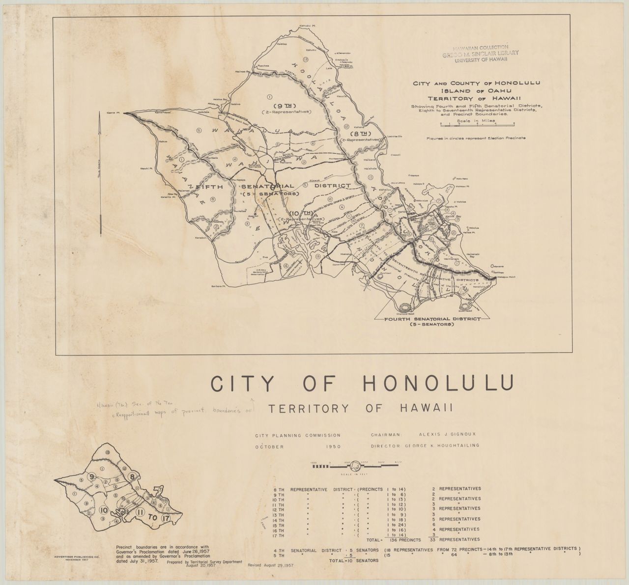 Election Maps of Oahu, Hawaii, Kauai, and Maui 1950s