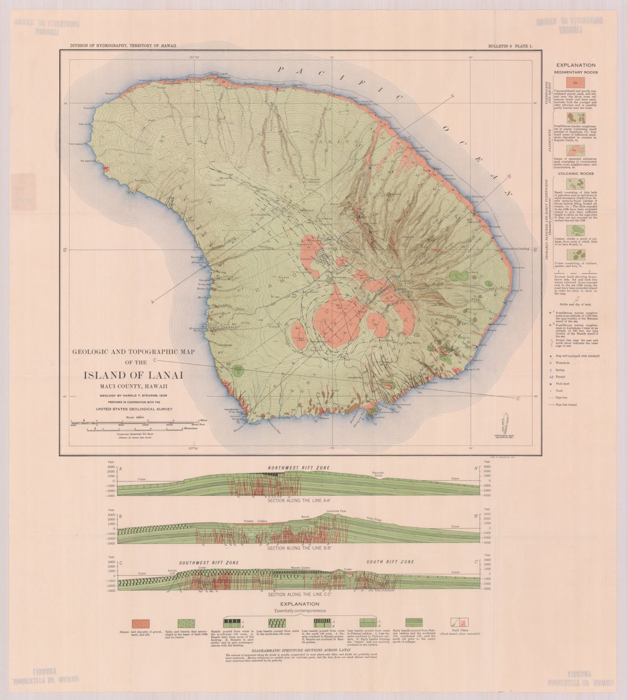 1936 Geologic and Topographic Map of the Island of Lanai